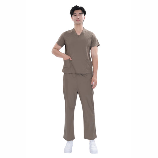 Unisex Coffee TR Weft Stretch Medical Scrub Set,Private Logo,OEM