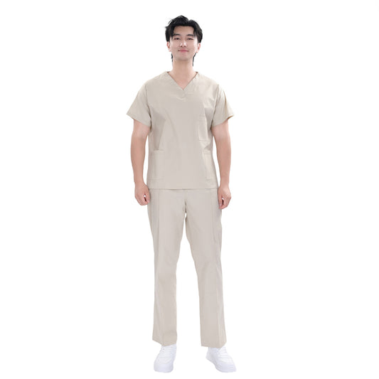 Unisex Beige TR Weft Stretch Medical Scrub Set,Private Logo,OEM