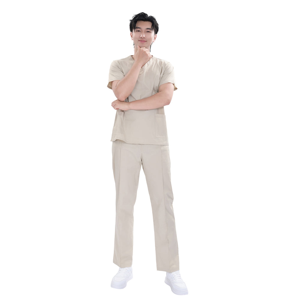 Unisex Beige TR Weft Stretch Medical Scrub Set,Private Logo,OEM