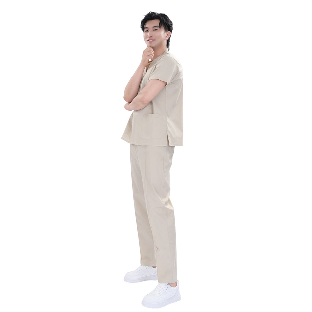 Unisex Beige TR Weft Stretch Medical Scrub Set,Private Logo,OEM