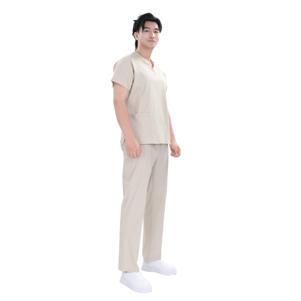 Unisex Beige TR Weft Stretch Medical Scrub Set,Private Logo,OEM