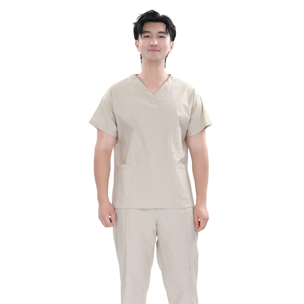 Unisex Beige TR Weft Stretch Medical Scrub Set,Private Logo,OEM