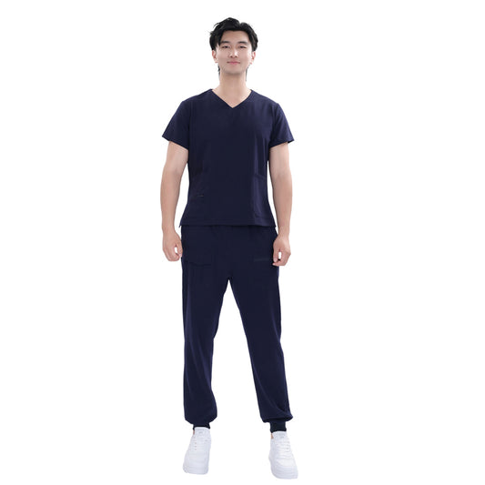Unisex Dark Blue TR Four-Way Stretch Medical Scrub Set | OEM & Private Label