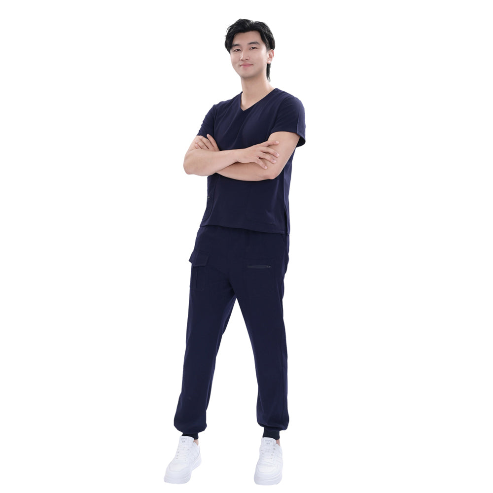 Unisex Dark Blue TR Four-Way Stretch Medical Scrub Set | OEM & Private Label