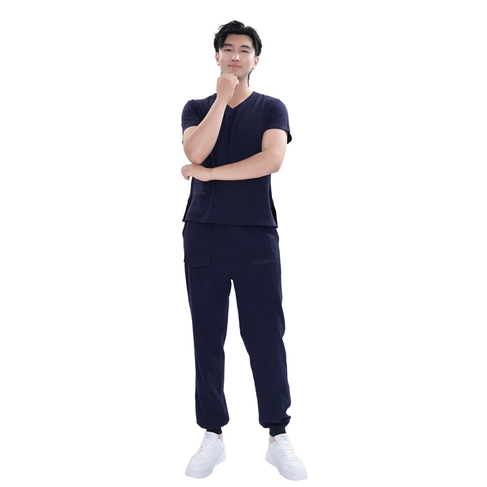 Unisex Dark Blue TR Four-Way Stretch Medical Scrub Set | OEM & Private Label
