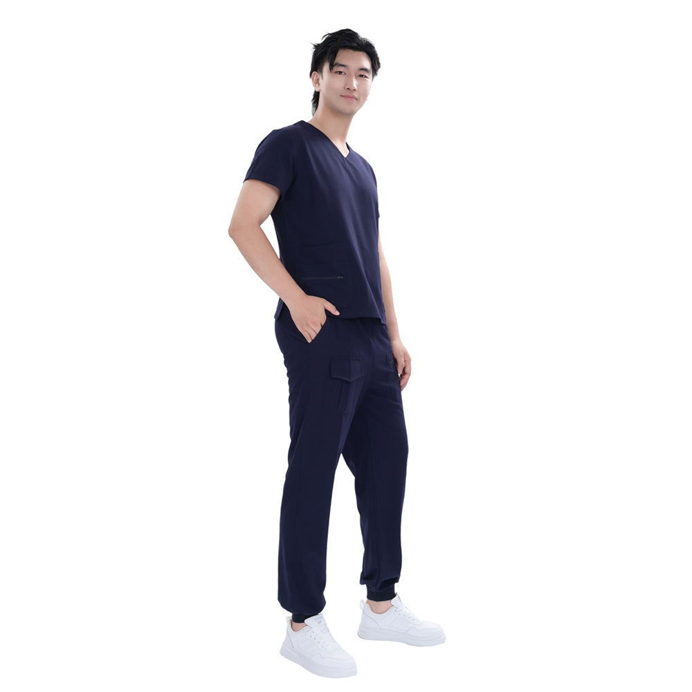 Unisex Dark Blue TR Four-Way Stretch Medical Scrub Set | OEM & Private Label
