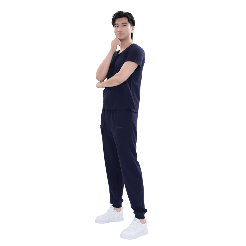 Unisex Dark Blue TR Four-Way Stretch Medical Scrub Set | OEM & Private Label