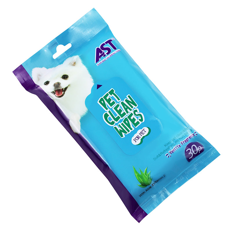 AST Pet Cleaning Wipes – 30pcs (Vanilla Fragrance, with Aloe Vera & Vitamin E)