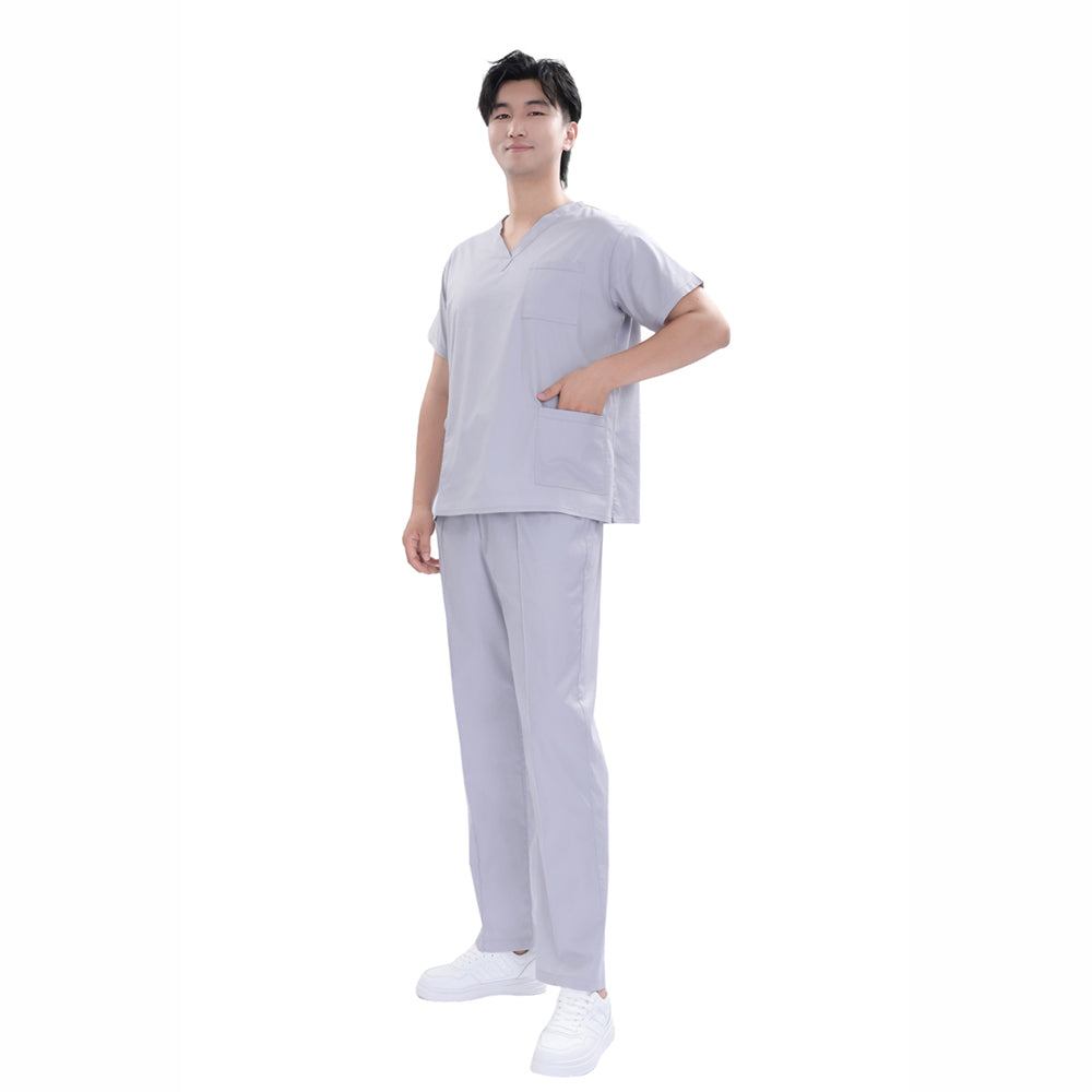 Unisex Grey Polyester 4-way Stretch Medical Scrub Short Sleeve Set,Private logo,OEM