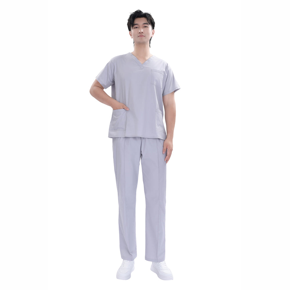 Unisex Grey Polyester 4-way Stretch Medical Scrub Short Sleeve Set,Private logo,OEM