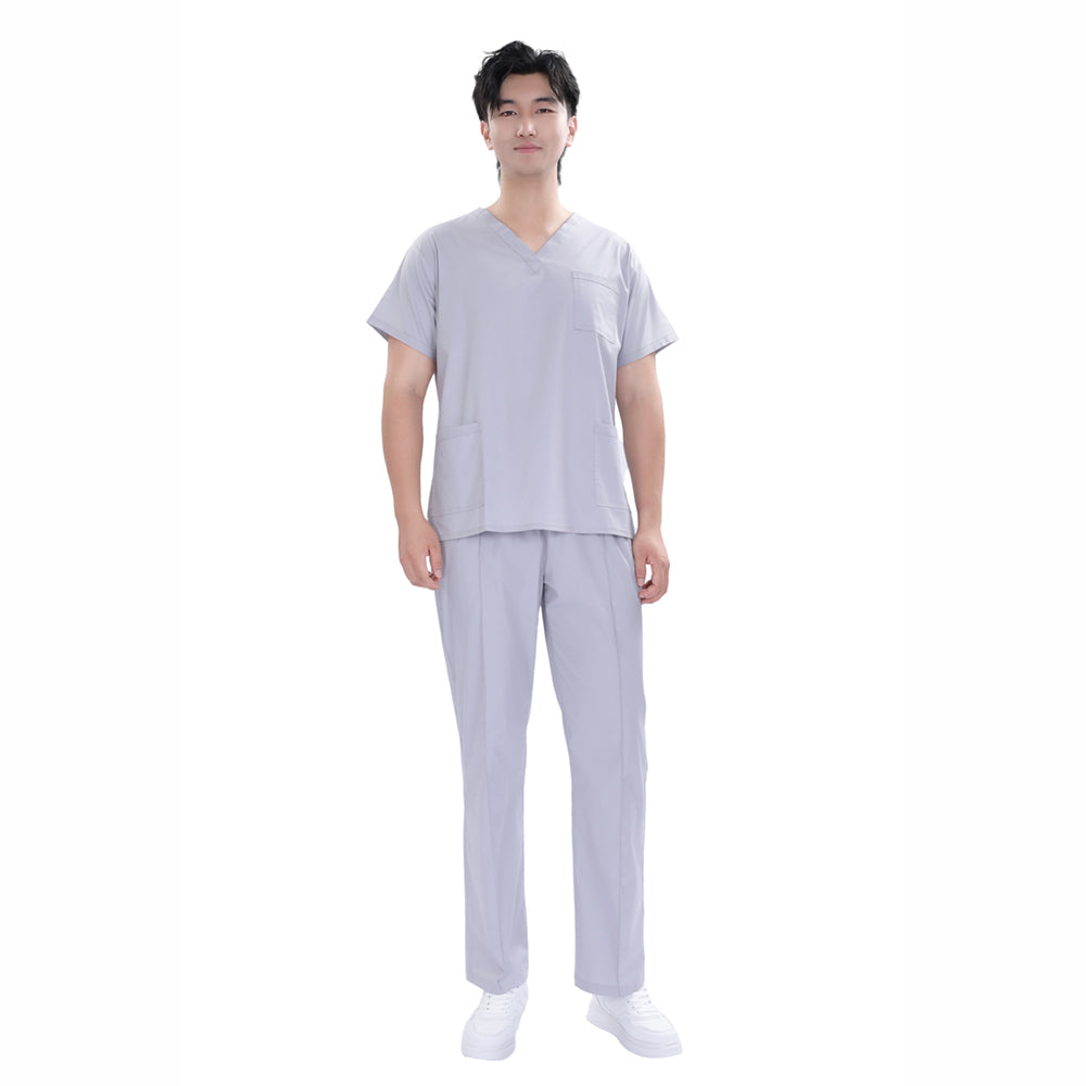 Unisex Grey Polyester 4-way Stretch Medical Scrub Short Sleeve Set,Private logo,OEM