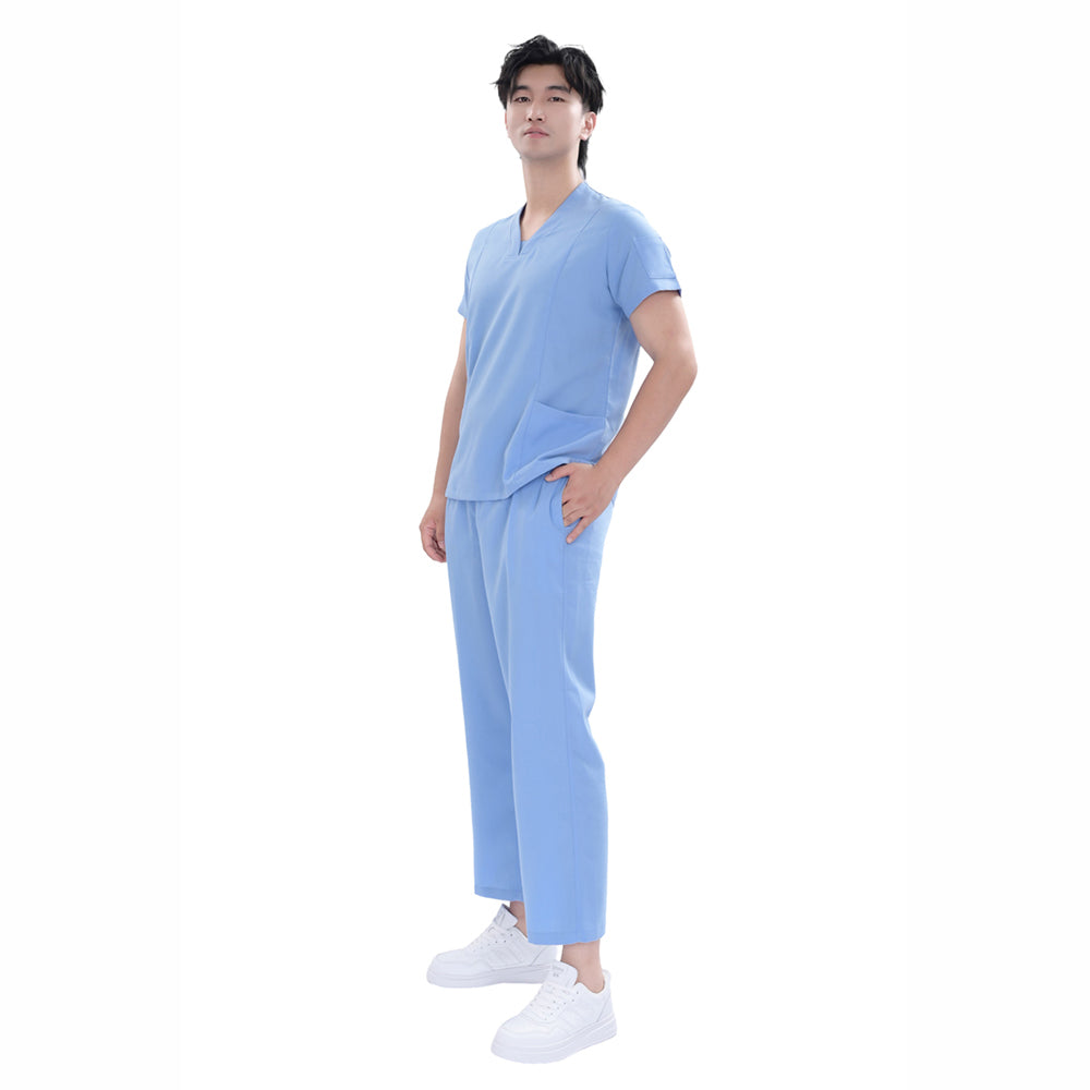 Unisex Blue TR Weft Stretch Medical Scrub Short Sleeve Set,Private logo,OEM