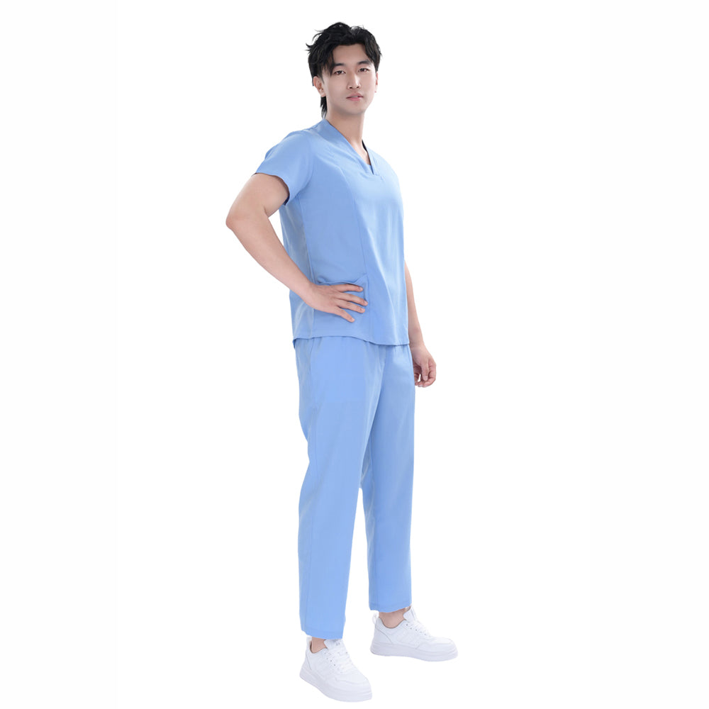 Unisex Blue TR Weft Stretch Medical Scrub Short Sleeve Set,Private logo,OEM