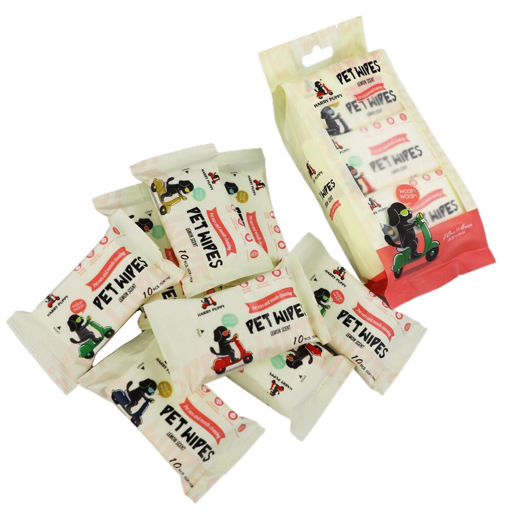 OEM Pet Cleaning Wipes – 10pcs × 6 Mini Packs | Lemon | 14x15cm