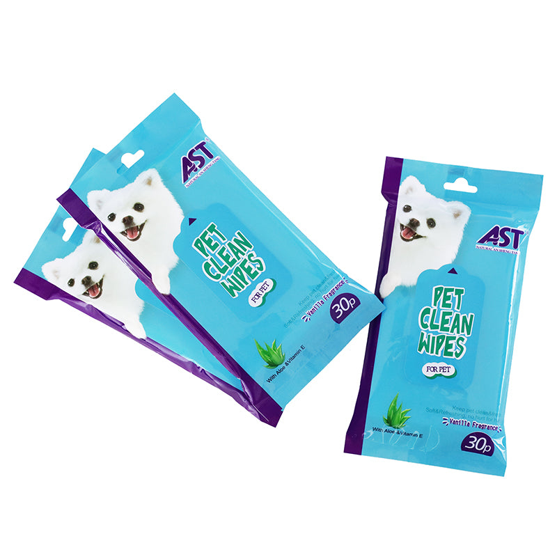 AST Pet Cleaning Wipes – 30pcs (Vanilla Fragrance, with Aloe Vera & Vitamin E)