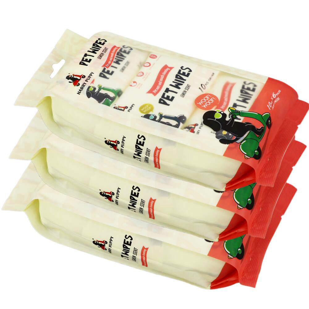 OEM Pet Cleaning Wipes – 10pcs × 6 Mini Packs | Lemon | 14x15cm