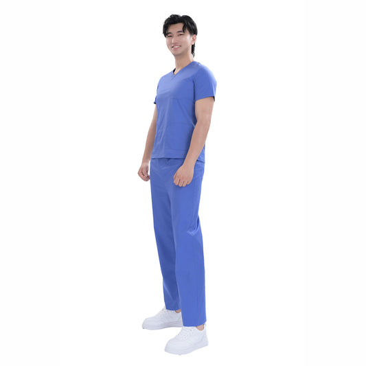 Unisex Blue Polyester 4-way Stretch Medical Scrub Short Sleeve Set,Private logo,OEM