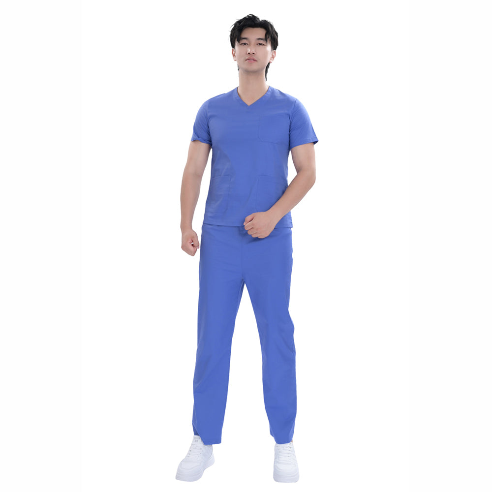 Unisex Blue Polyester 4-way Stretch Medical Scrub Short Sleeve Set,Private logo,OEM
