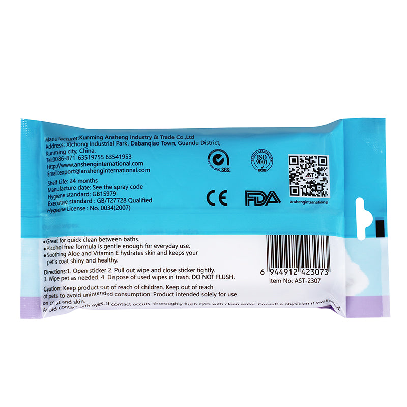 AST Pet Cleaning Wipes – 30pcs (Vanilla Fragrance, with Aloe Vera & Vitamin E)