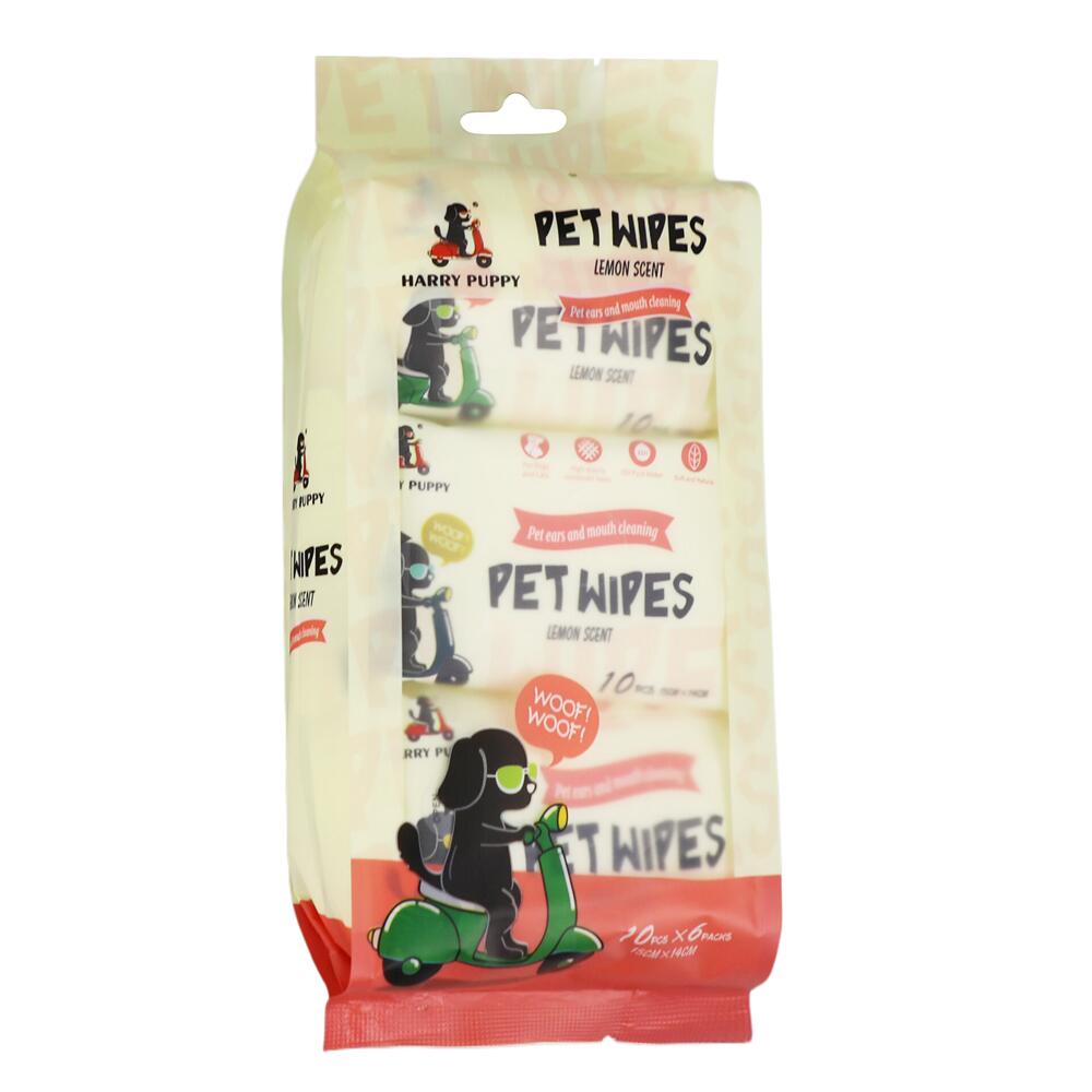 OEM Pet Cleaning Wipes – 10pcs × 6 Mini Packs | Lemon | 14x15cm