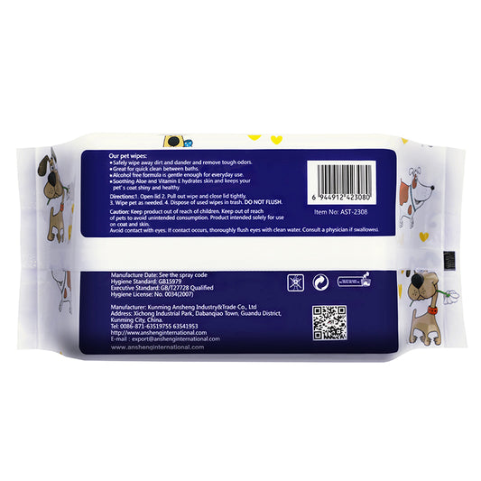 Gentle & Effective Cleaning 100 pcs pet soft wipes for Pets