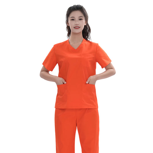 Unisex Orange Red TR Weft Stretch Medical Scrub Set,Private Logo,OEM