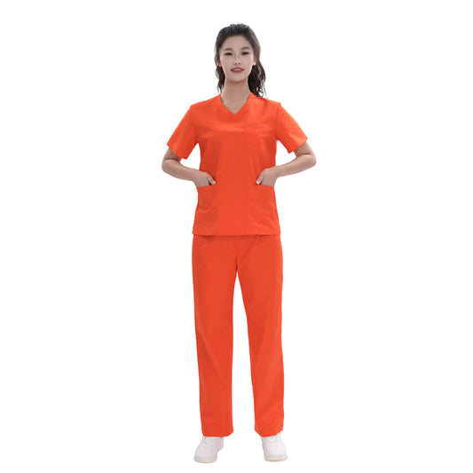 Unisex Orange Red TR Weft Stretch Medical Scrub Set,Private Logo,OEM