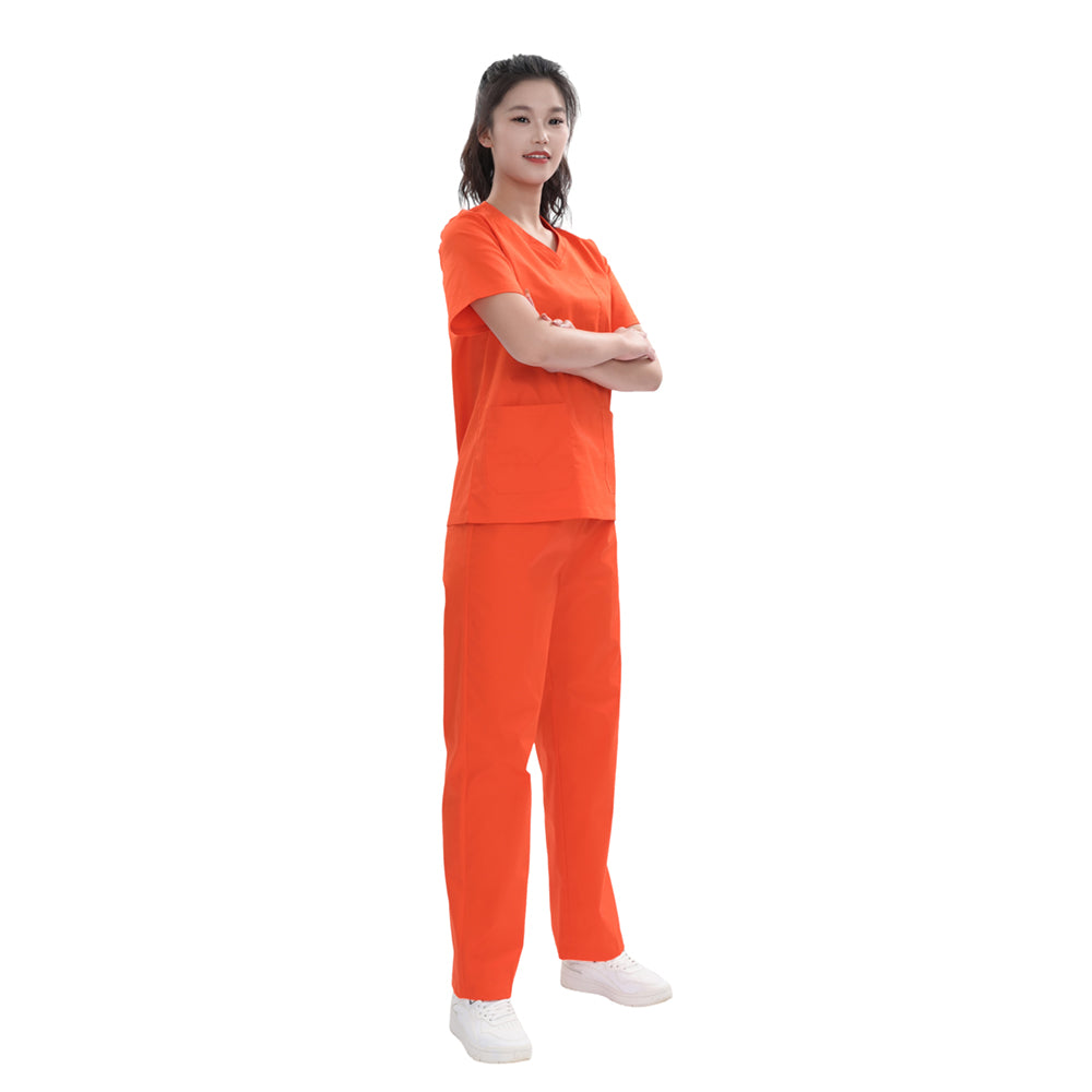 Unisex Orange Red TR Weft Stretch Medical Scrub Set,Private Logo,OEM