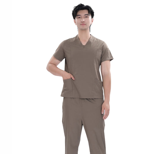 Unisex Coffee TR Weft Stretch Medical Scrub Set,Private Logo,OEM