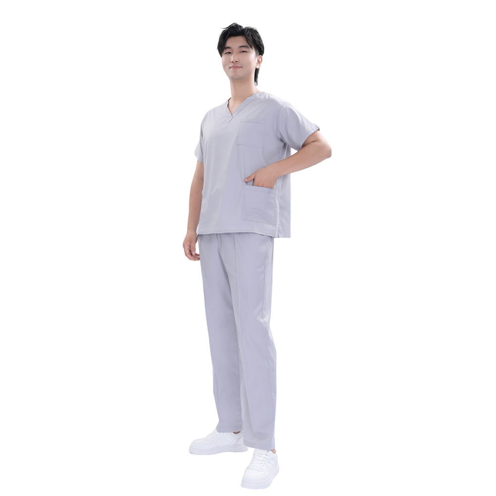 Unisex Light Gray TC Medical Scrub Set | OEM / Private Label | Custom Hospital Uniforms