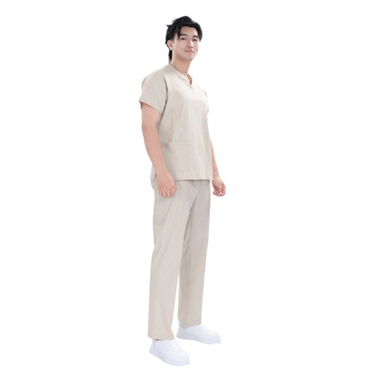 Unisex Beige TR Weft Stretch Medical Scrub Set,Private Logo,OEM