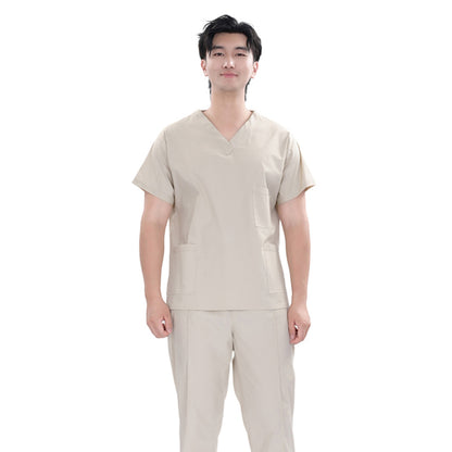 Unisex Beige TR Weft Stretch Medical Scrub Set,Private Logo,OEM
