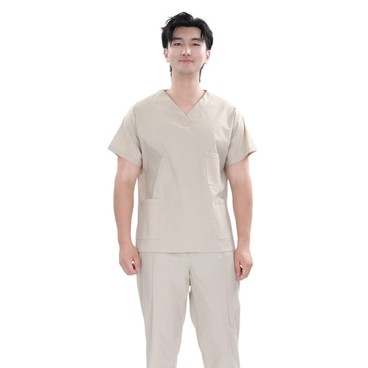 Unisex Beige TR Weft Stretch Medical Scrub Set,Private Logo,OEM