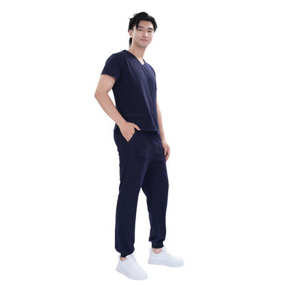 Unisex Dark Blue TR Four-Way Stretch Medical Scrub Set | OEM & Private Label