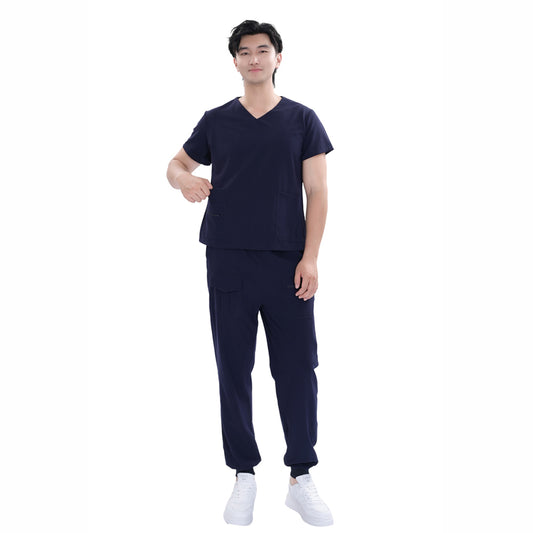 Unisex Dark Blue TR 4-way Stretch Medical Scrub Short Sleeve Set,Private logo,OEM