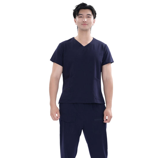 Unisex Dark Blue TR Four-Way Stretch Medical Scrub Set | OEM & Private Label