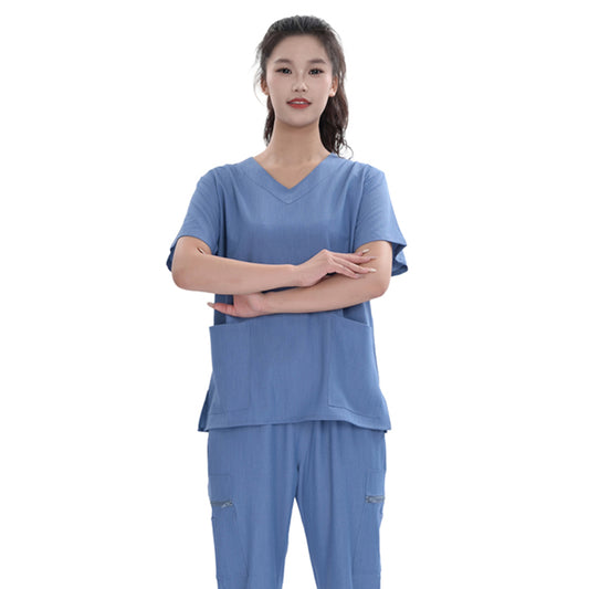 Unisex Royal Blue TR Four-way Stretch Medical Scrub Set,Private Logo,OEM