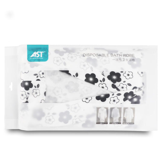 Wholesale Disposable Bathrobes for Men – Black & White Floral Print | OEM & ODM Nonwoven Spa Robes Supplier