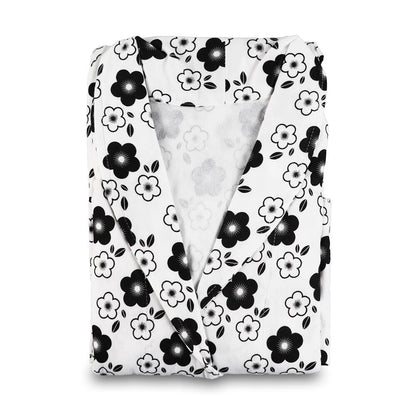 Wholesale Disposable Bathrobes for Men – Black & White Floral Print | OEM & ODM Nonwoven Spa Robes Supplier