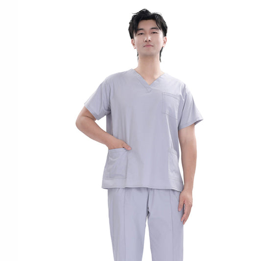 Unisex Grey Polyester 4-way Stretch Medical Scrub Short Sleeve Set,Private logo,OEM