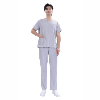 Unisex Grey Polyester 4-way Stretch Medical Scrub Short Sleeve Set,Private logo,OEM