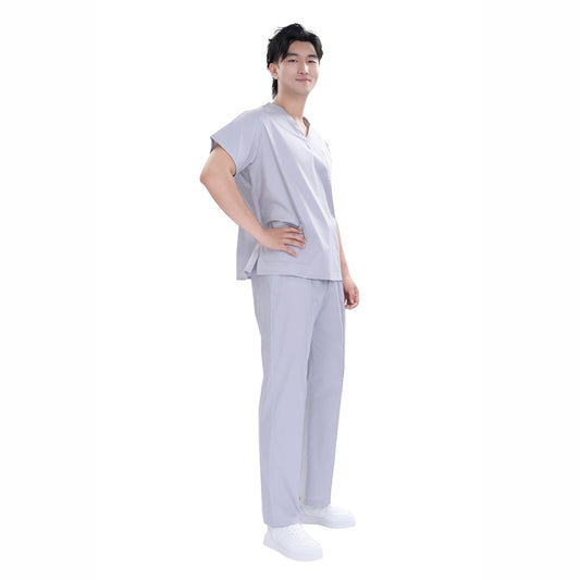 Unisex Grey Polyester 4-way Stretch Medical Scrub Short Sleeve Set,Private logo,OEM