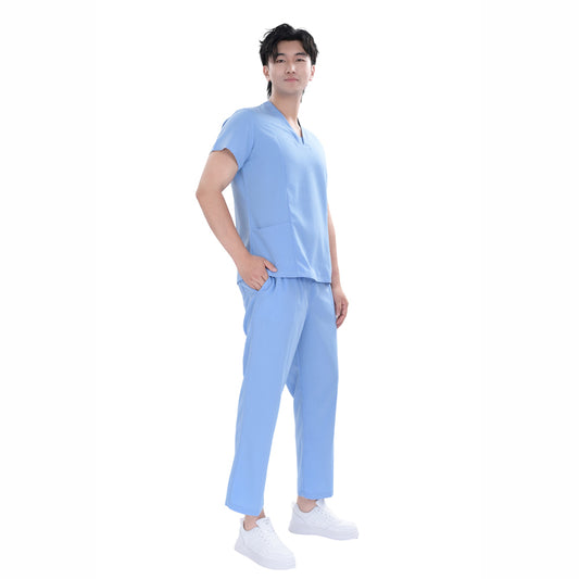 Unisex Blue TR Weft Stretch Medical Scrub Short Sleeve Set,Private logo,OEM