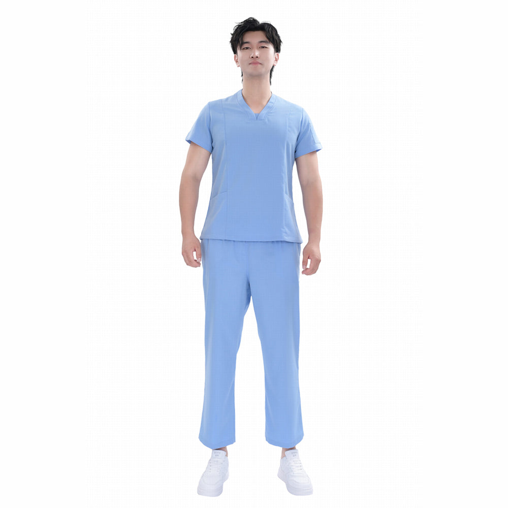 Unisex Blue TR Weft Stretch Medical Scrub Short Sleeve Set,Private logo,OEM