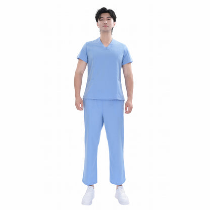 Unisex Blue TR Weft Stretch Medical Scrub Short Sleeve Set,Private logo,OEM