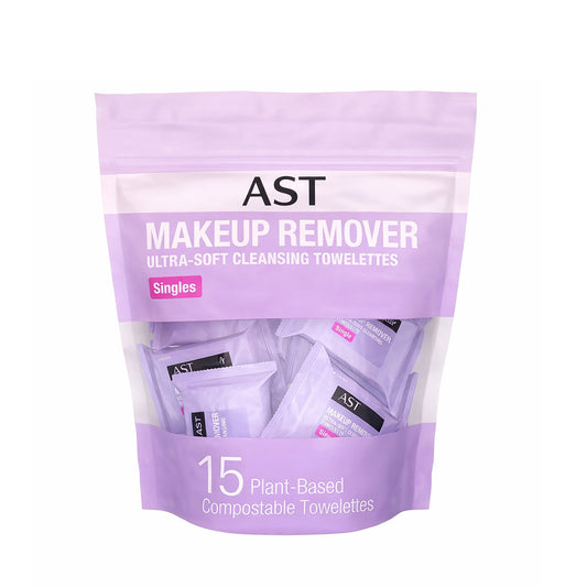 AST Makeup Remover Wipes, Daily Single Face Cleansing Towelettes, Makeup Removing Cleansing Wipes Removes Dirt & Oil, Alcohol-Free Face Towelettes, 15 ct