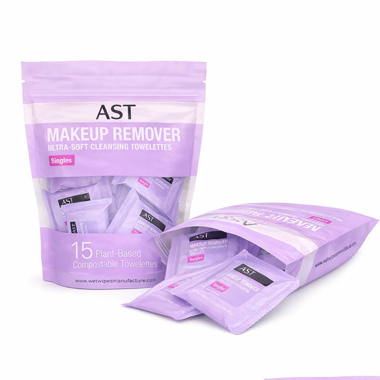 AST Makeup Remover Wipes, Daily Single Face Cleansing Towelettes, Makeup Removing Cleansing Wipes Removes Dirt & Oil, Alcohol-Free Face Towelettes, 15 ct