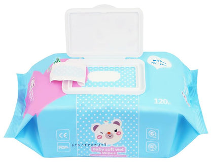 120 Sheets Blue Bear Baby Cleansing Soft Wipes, OEM,Private Label Available