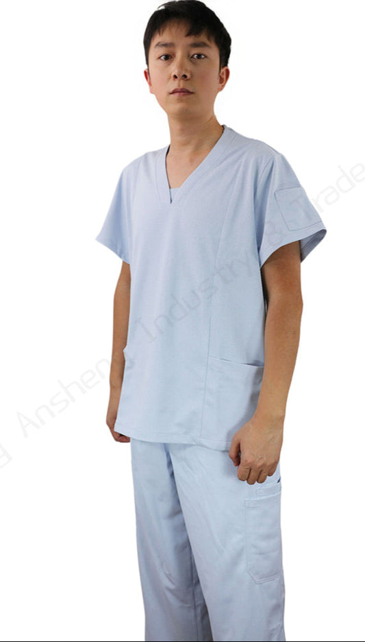 Unisex Medical Scrub Set 4-Way Stretch Breathable Hospital Uniforms Light Blue,OEM & private logo