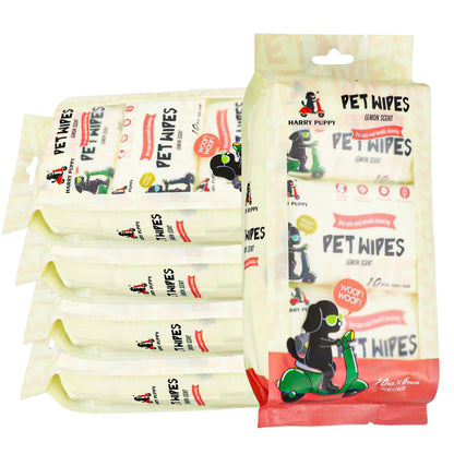 OEM Pet Cleaning Wipes – 10pcs × 6 Mini Packs | Lemon | 14x15cm